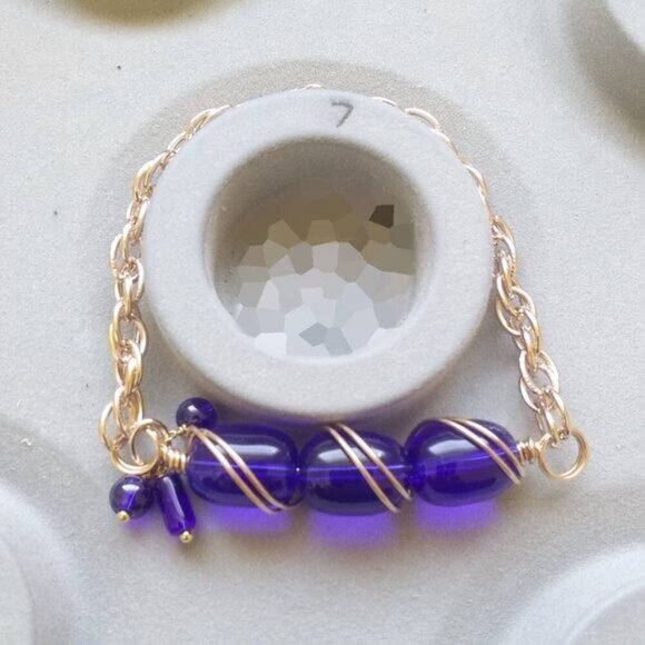 Cobalt Blue & Gold Chain Set - Chunky Bracelet & Earrings - Casual & Trendy! - Picture 9 of 10